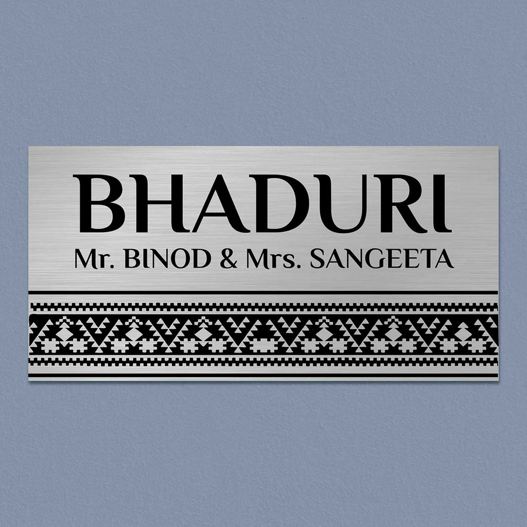 Personalized Minimal Line Art Stainless Steel Metal Name Plate for Home - Harshita Craft