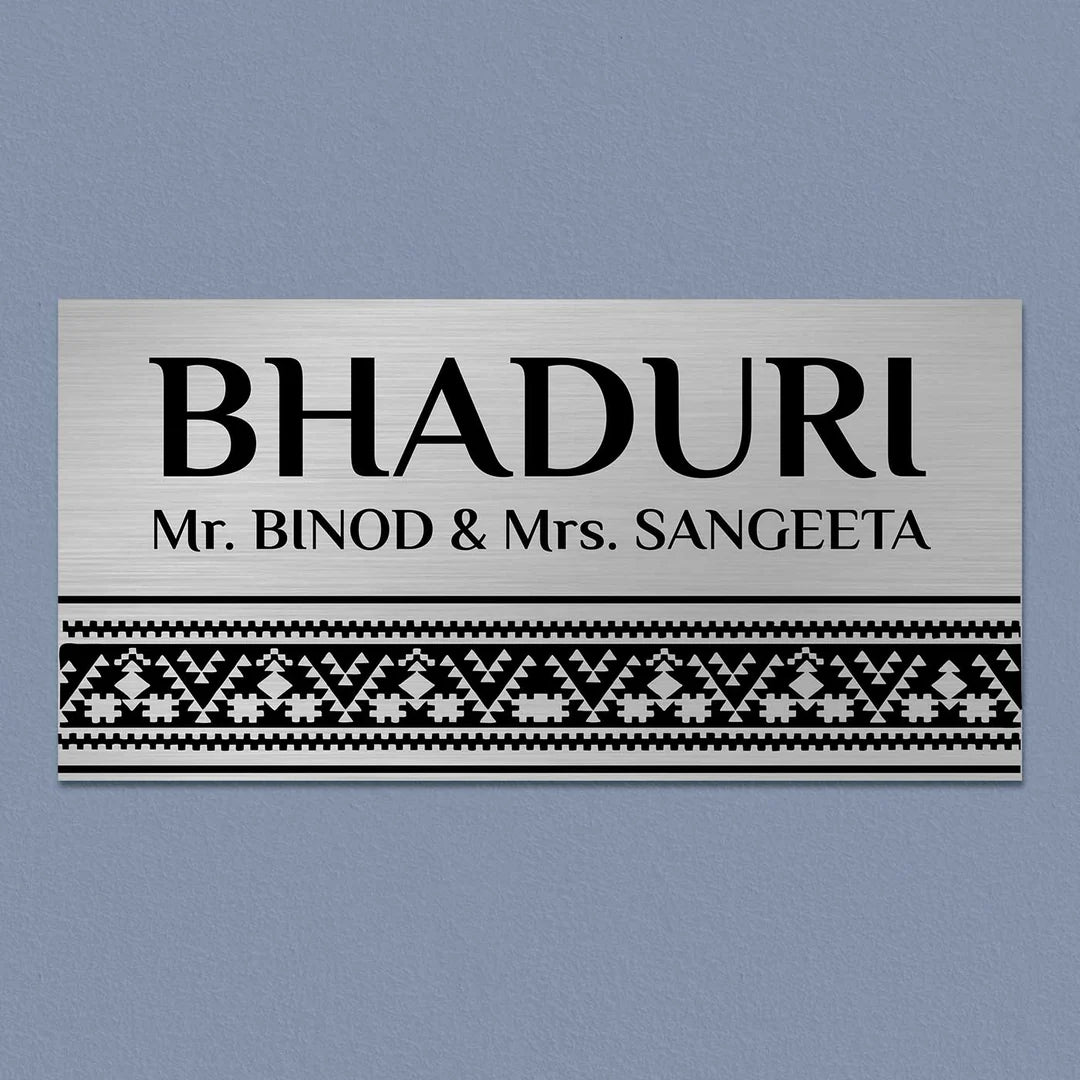 Personalized Minimal Line Art Stainless Steel Metal Name Plate for Home - Harshita Craft
