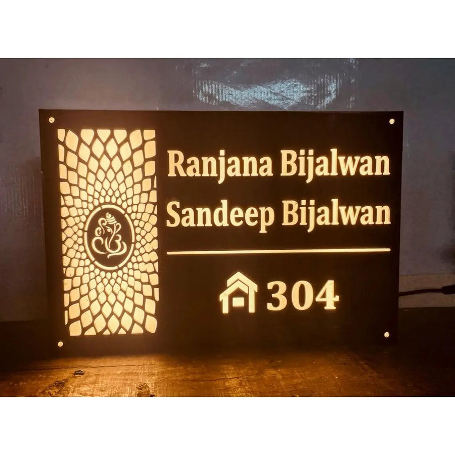 Acrylic LED Name Plate for Home – Warm White Design - Harshita Craft
