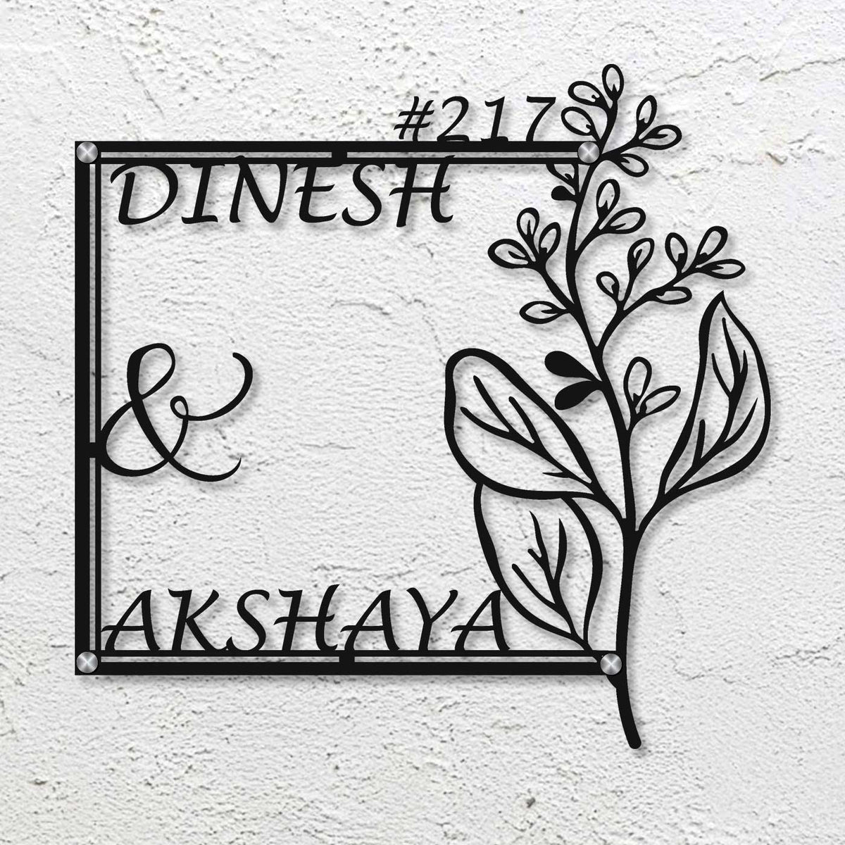 Personalized Floral Metal Name Plate for Home | Laser Cut Steel Design