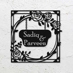 Personalized Metal Name Plate for Home – Rose Theme Steel Design - Harshita Craft