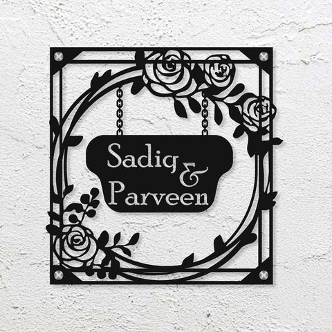Personalized Metal Name Plate for Home – Rose Theme Steel Design