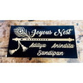 Black & Gold Acrylic Bansuri Design Name Plate | Fancy Acrylic Name Plate for Home - Harshita Craft