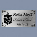 Personalized Ganesha Theme Stainless Steel Metal Name Plate for Home - Harshita Craft