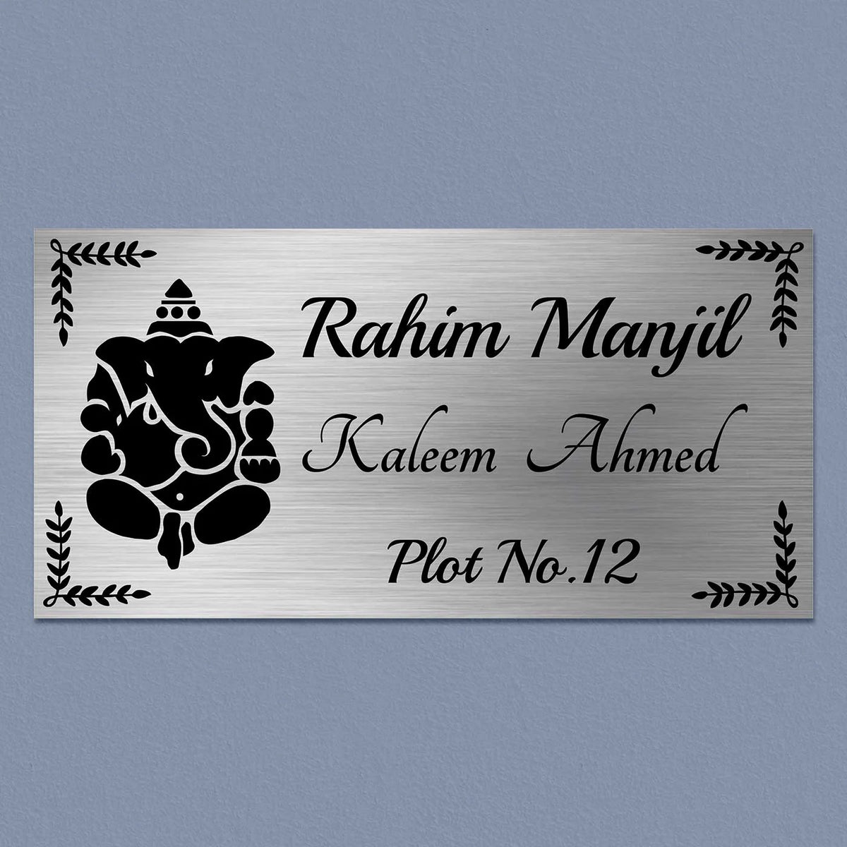 Personalized Ganesha Theme Stainless Steel Metal Name Plate for Home