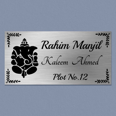 Personalized Ganesha Theme Stainless Steel Metal Name Plate for Home