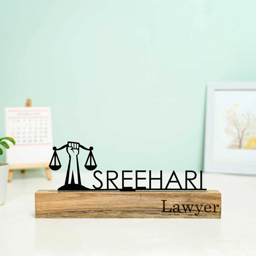Personalized Minimal Desk Metal Name Plate for Lawyers – Premium Office Nameplate - Harshita Craft