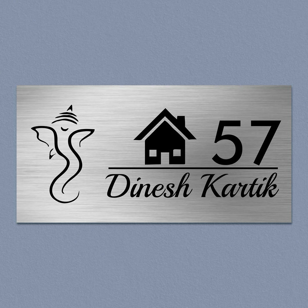 Personalized Ganesha Stainless Steel Metal Name Plate for Home | Custom House Design - Harshita Craft