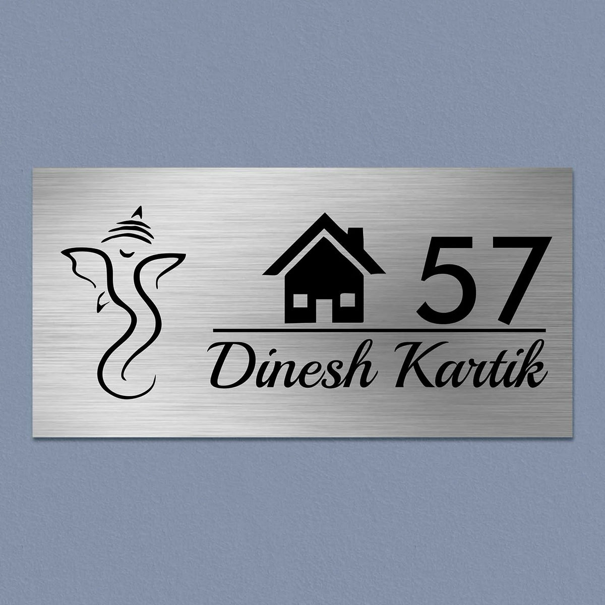 Personalized Ganesha Stainless Steel Metal Name Plate for Home | Custom House Design