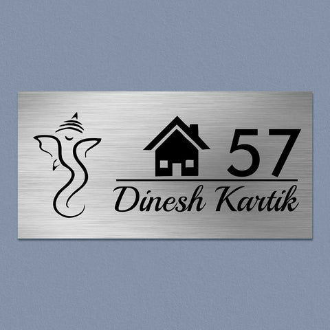 Personalized Ganesha Stainless Steel Metal Name Plate for Home | Custom House Design