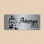 Personalized Gautam Buddha Stainless Steel Metal Name Plate for Home Entrance - Harshita Craft