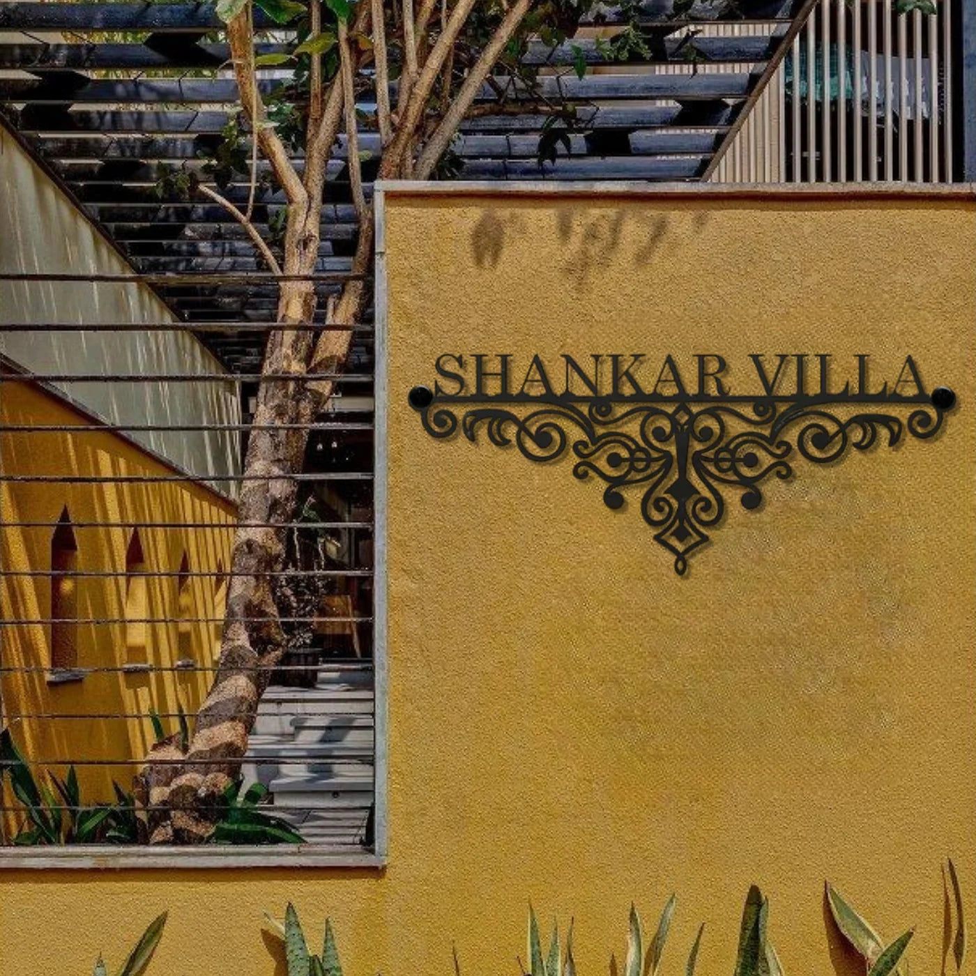 Personalized Metal Name Plate for Home – Weatherproof Mild Steel Name Plate for Villa & House Entrance - Harshita Craft