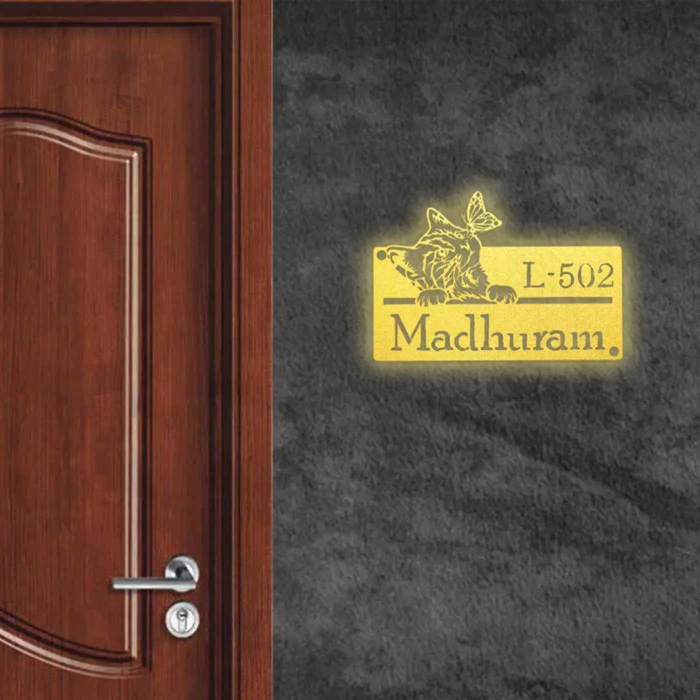 Personalized Cat Theme Metal Name Plate for Home | Weatherproof Design - Harshita Craft