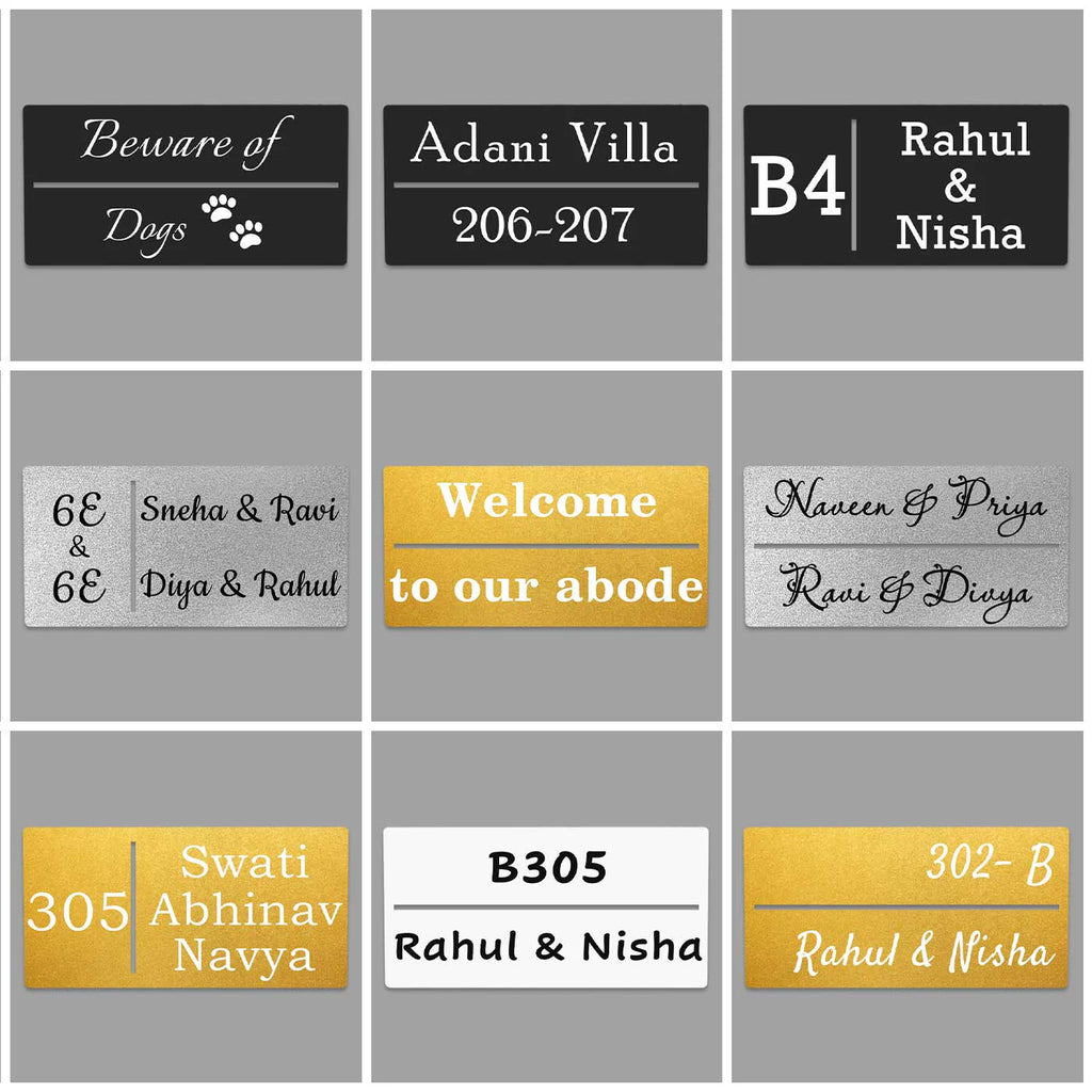 Personalized Rectangle Metal Name Plate for Home with House Number - Harshita Craft