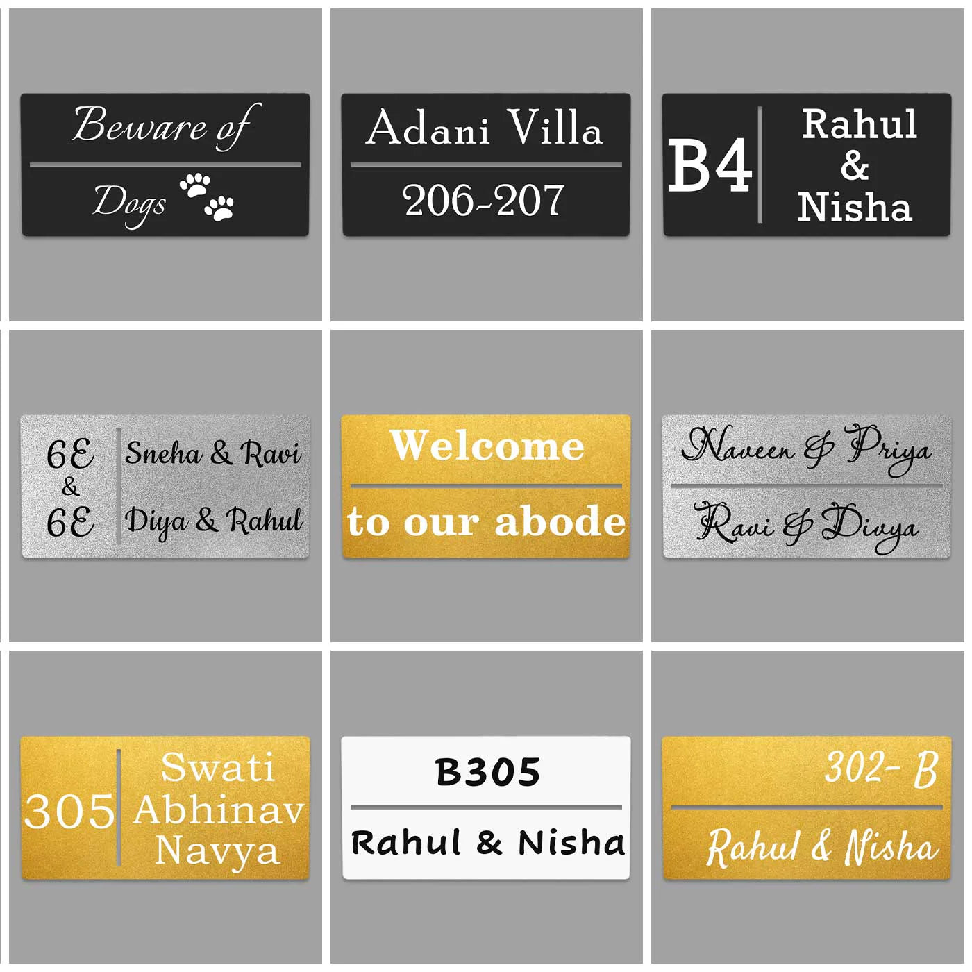 Personalized Rectangle Metal Name Plate for Home with House Number - Harshita Craft