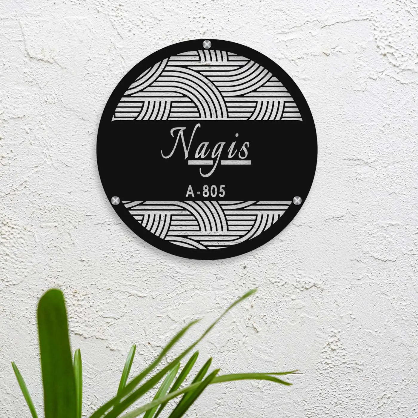 Personalized Round Metal Name Plate for Home | Laser Cut Steel Design - Harshita Craft