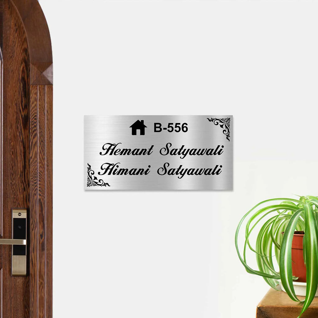 Personalized Sleek Stainless Steel Metal Name Plate for Home - Harshita Craft
