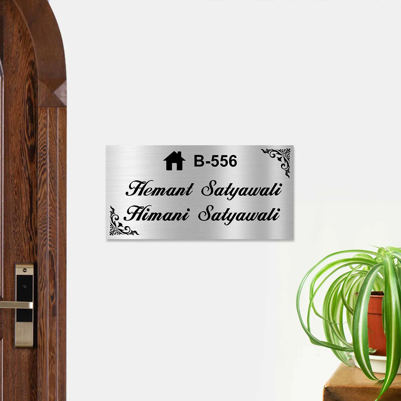 Personalized Sleek Stainless Steel Metal Name Plate for Home - Harshita Craft