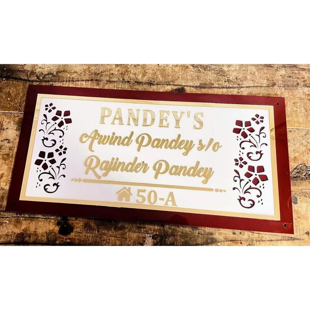 Embossed Letters Designer Acrylic Home Name Plate – Gold Finish - Harshita Craft