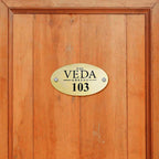 Personalized Small Waterproof Oval Golden Metal Name Plate for Home & Hotel Rooms - Harshita Craft