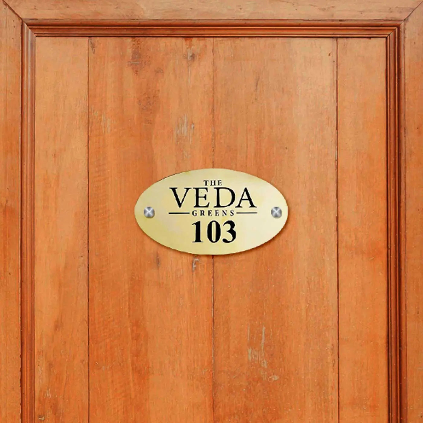 Personalized Small Waterproof Oval Golden Metal Name Plate for Home & Hotel Rooms - Harshita Craft