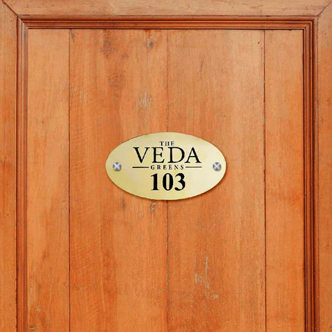 Personalized Small Waterproof Oval Golden Metal Name Plate for Home & Hotel Rooms