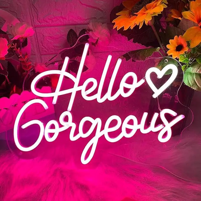 Hello Gorgeous Neon Light – LED Neon Light Board for Room & Bedroom - Harshita Craft