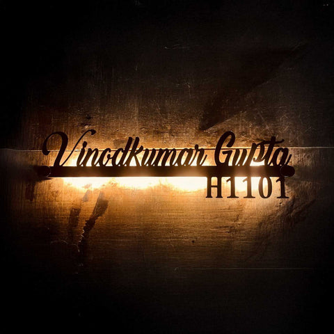 Personalized Waterproof Black LED Metal Name Plate for Home – Laser Cut Design