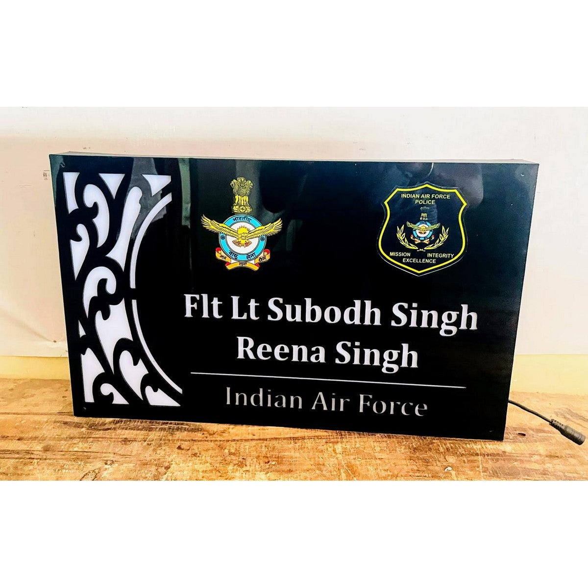 Beautiful Acrylic Personalised Army LED Name Plate | Custom LED Acrylic Name Plate for Home - Harshita Craft