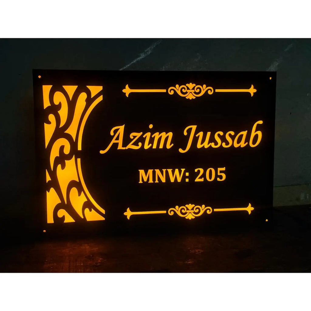 Acrylic Custom Design Yellow LED Name Plate for Home - Harshita Craft