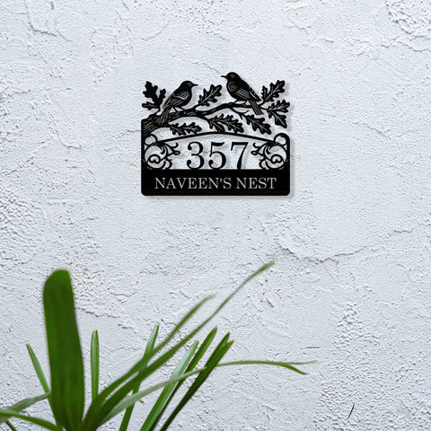 Personalized Metal Name Plate for Home – Birds Theme Laser Cut Steel