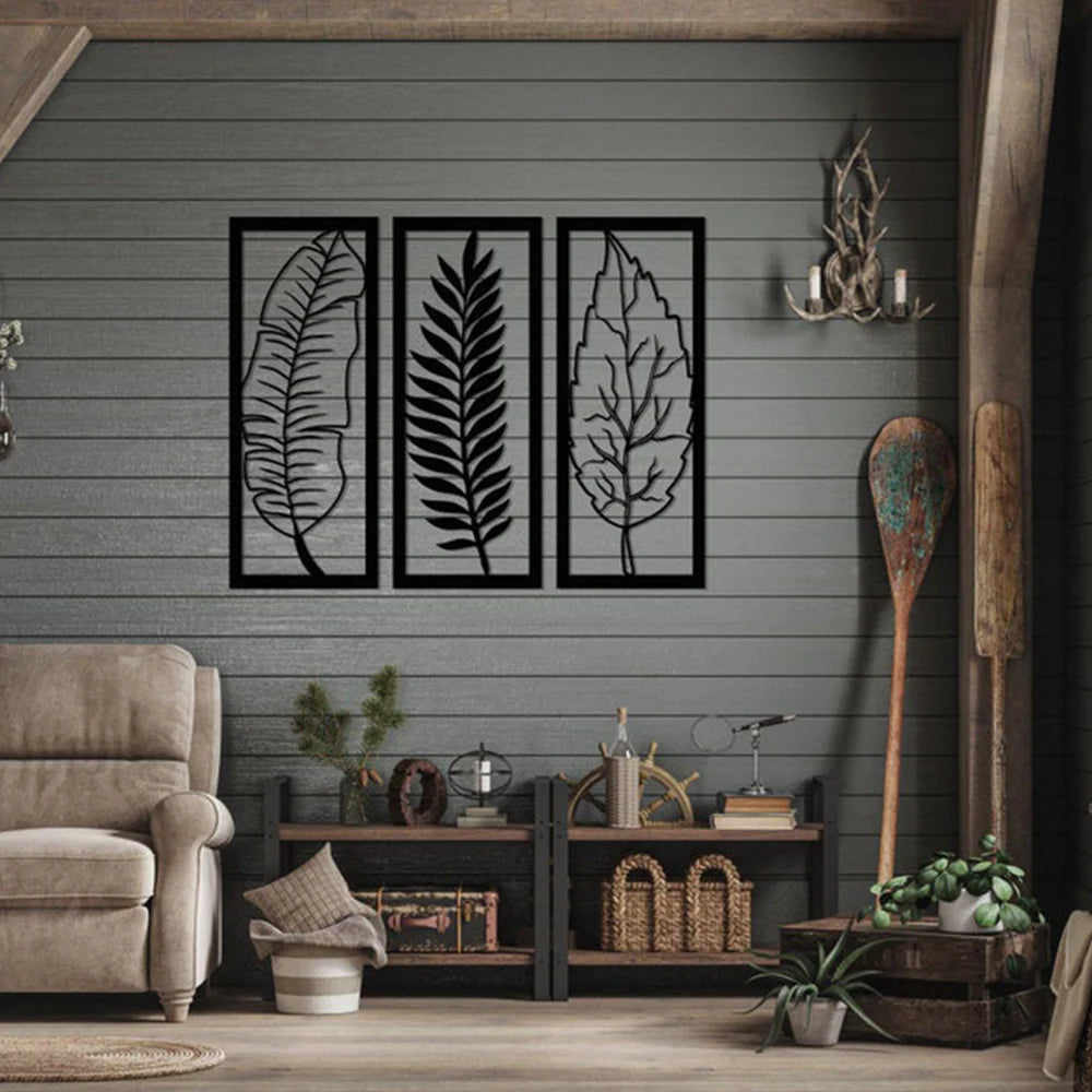 Tropical Foliage Trio Leaf Metal Wall Art 