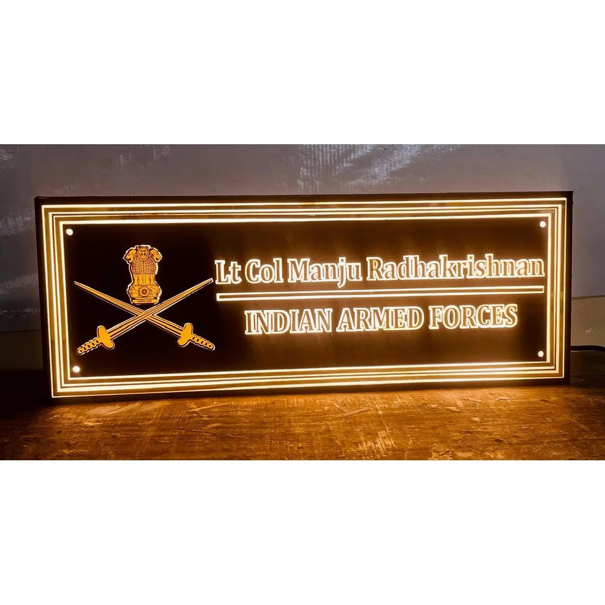 Armed Forces Acrylic LED Name Plate for Home - Harshita Craft