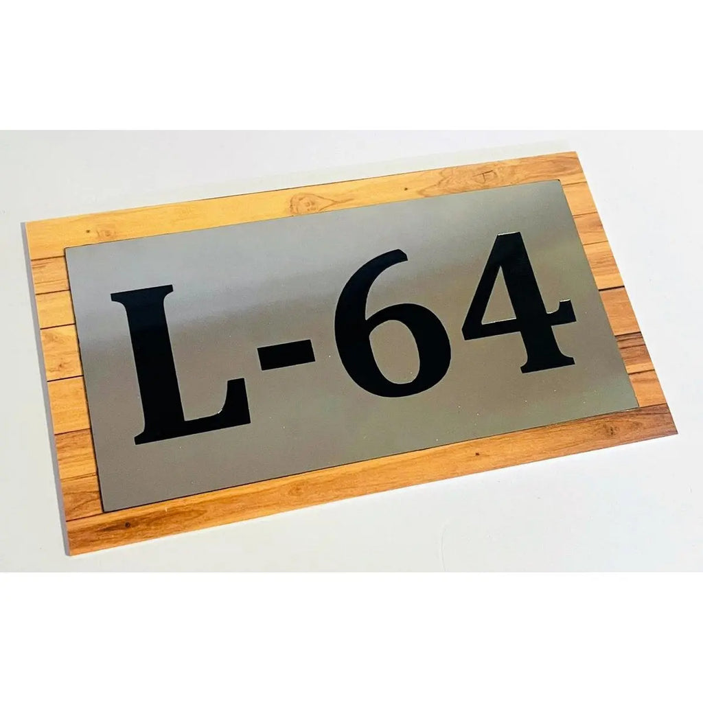 Stainless Steel Acrylic Name Plate for Home | Wooden Texture Fancy Acrylic Name Plate Design - Harshita Craft