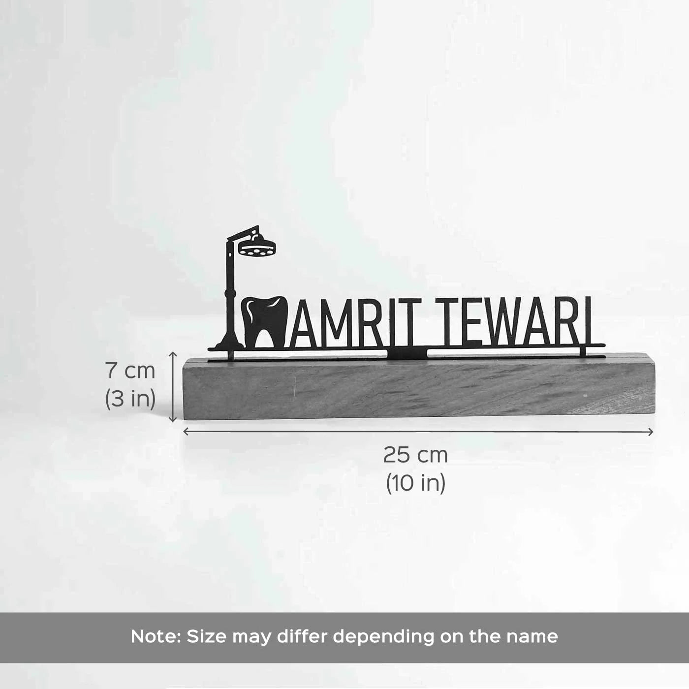 Personalized Minimal Desk Name Plate for Dentists – Metal & Wood - Harshita Craft