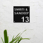 Personalized Laser Cut Square Steel Name Plate for Home Entrance - Harshita Craft