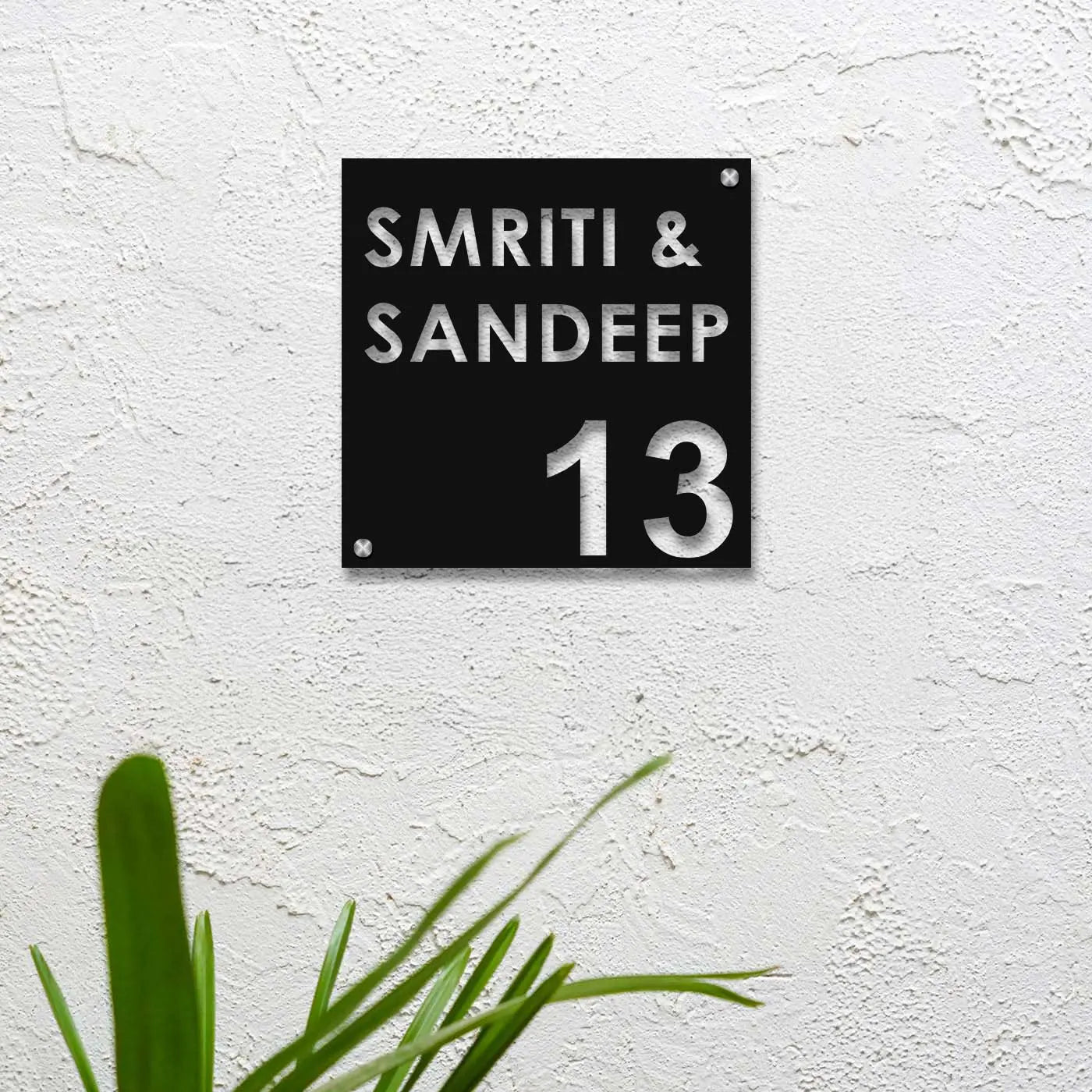 Personalized Laser Cut Square Steel Name Plate for Home Entrance - Harshita Craft