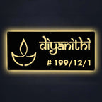 Personalized Waterproof Diya Design Laser Cut Metal LED Name Plate for Home Entrance - Harshita Craft