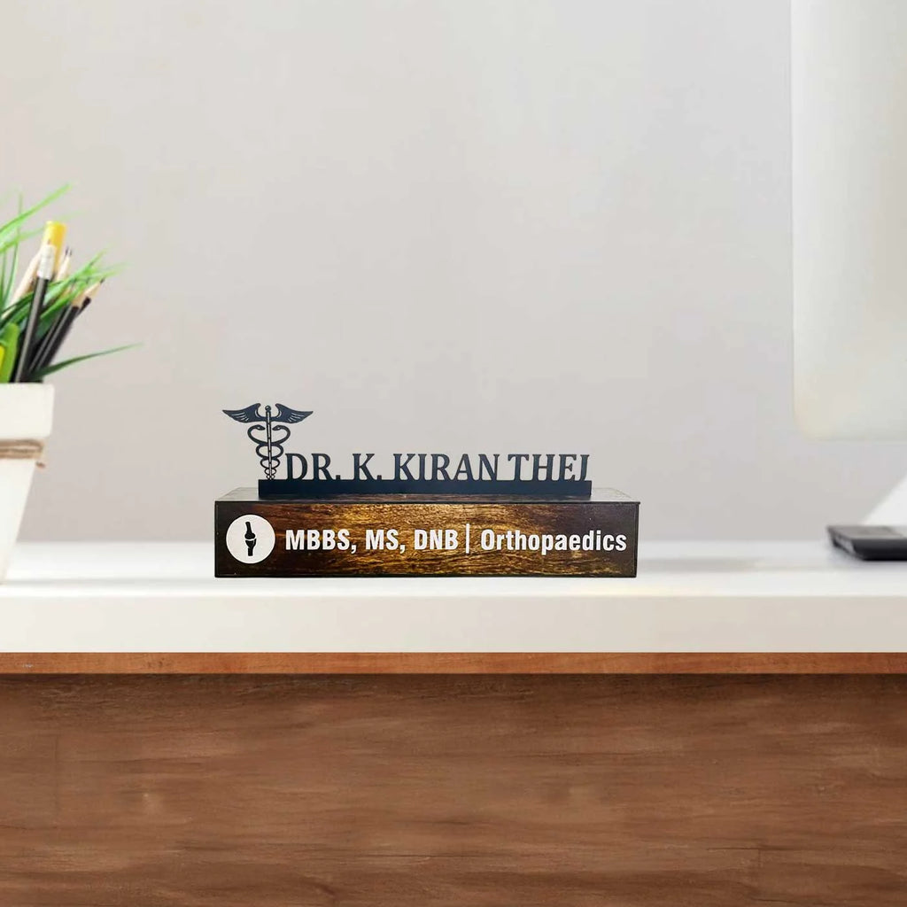 Personalized Waterproof Black Elegant Doctor Metal Name Plate for Office Desk - Harshita Craft