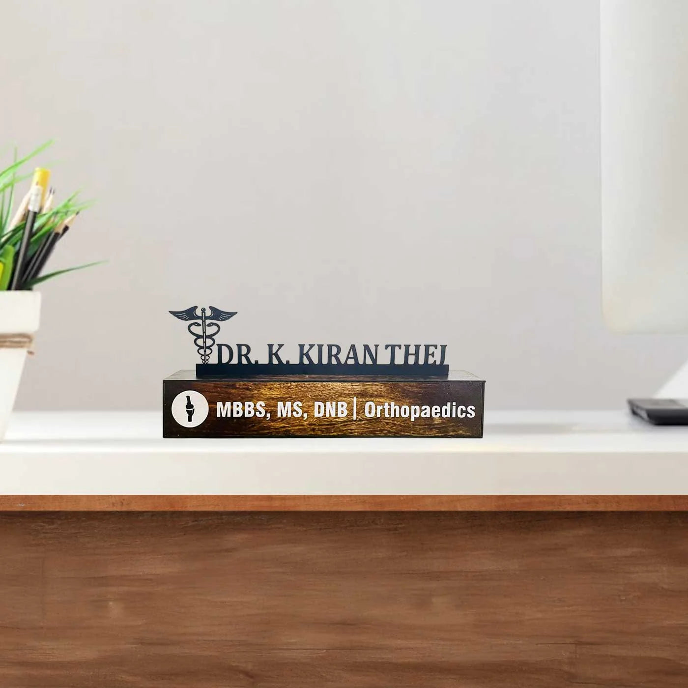 Personalized Waterproof Black Elegant Doctor Metal Name Plate for Office Desk - Harshita Craft