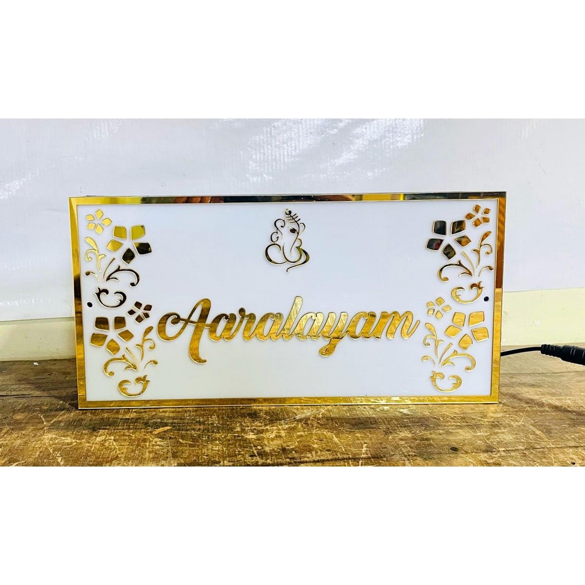 Custom Acrylic LED Name Plate with Golden Letters - Harshita Craft