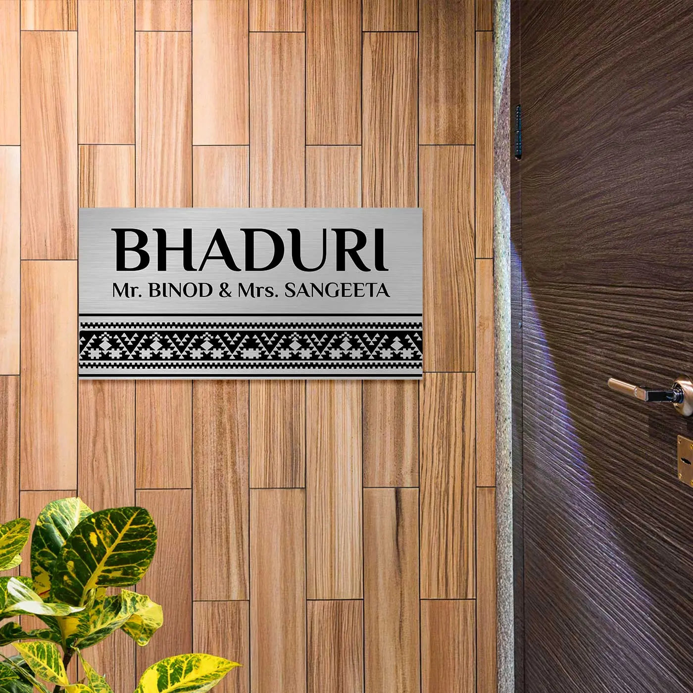 Personalized Minimal Line Art Stainless Steel Metal Name Plate for Home - Harshita Craft