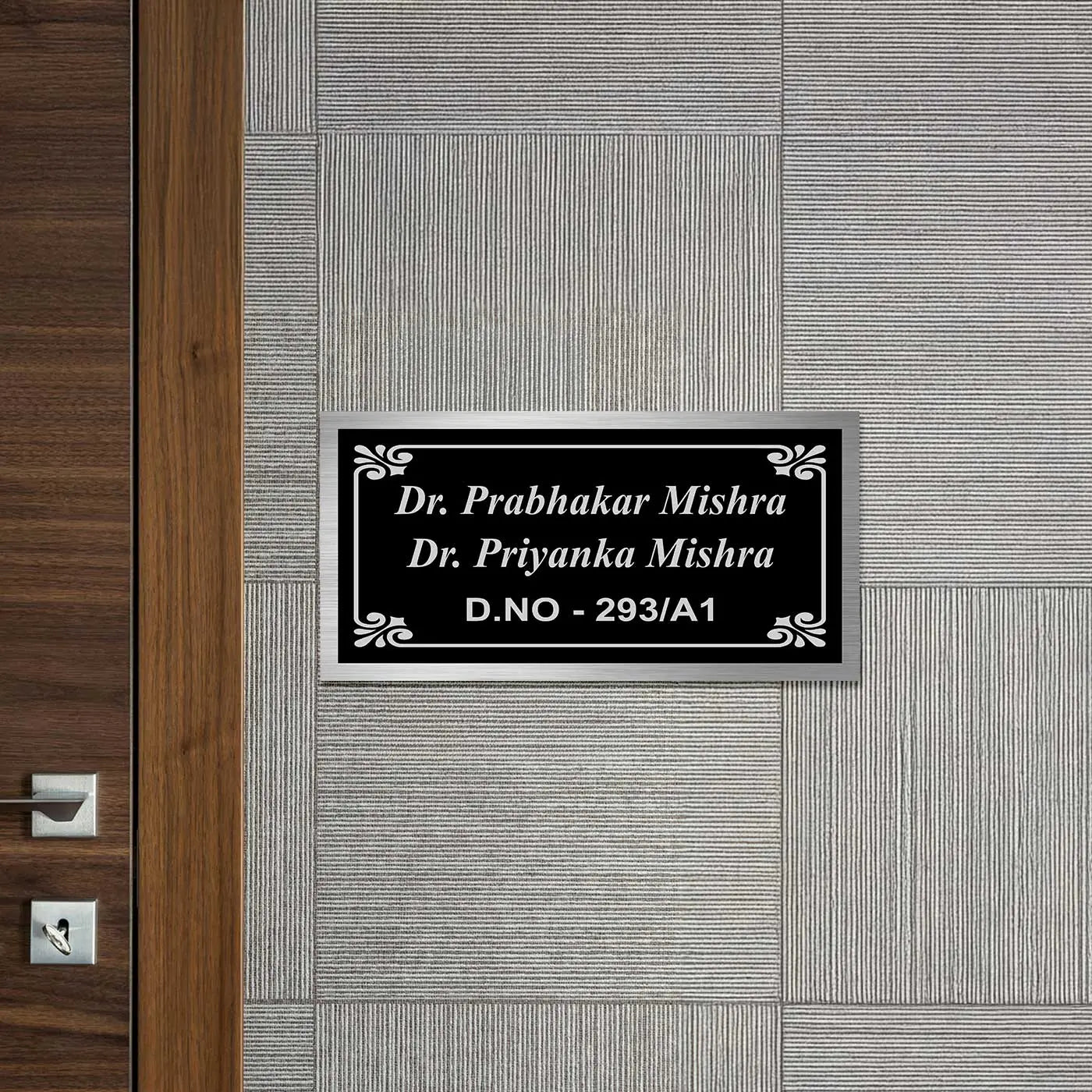 Personalized Black Stainless Steel Metal Name Plate for Home - Harshita Craft