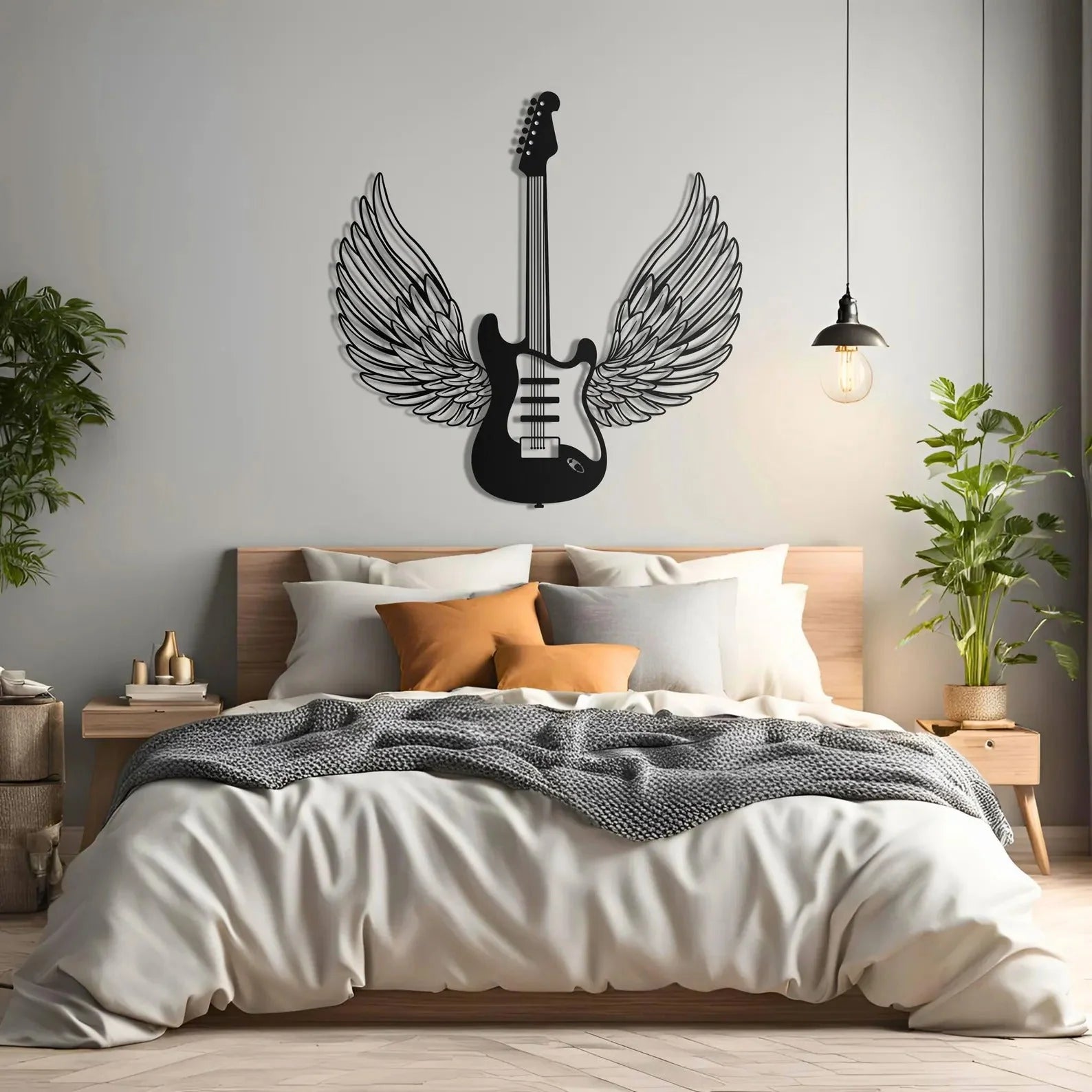 Winged Guitar Metal Wall Art Decor 