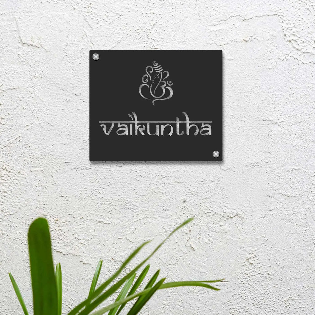 Personalized Laser Cut Ganesha Theme Metal Name Plate for Home - Harshita Craft