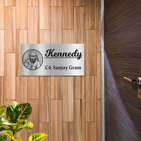 Personalized Stainless Steel Metal Name Plate for Home – Sai Baba Theme
