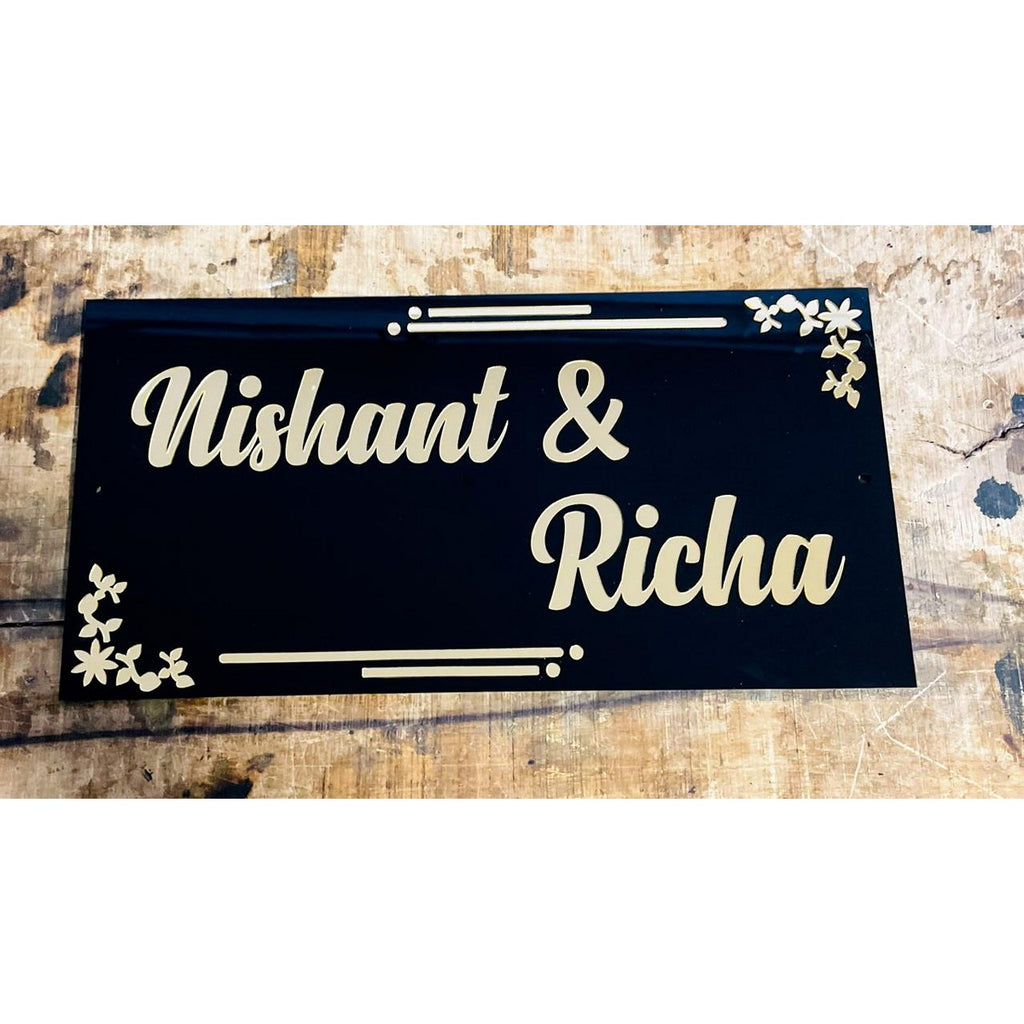 Black & Gold Acrylic Name Plate for Home