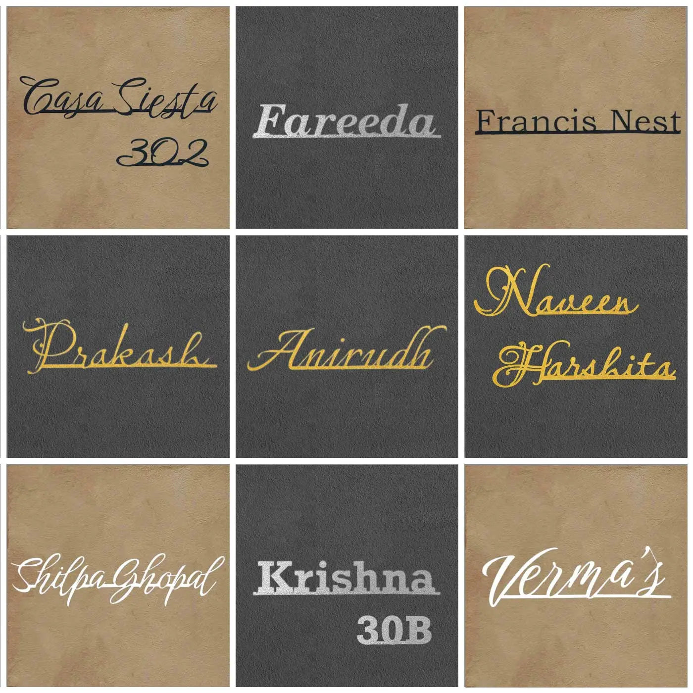 Personalized Weatherproof Minimal Laser Cut Metal Name Plate for Home - Harshita Craft