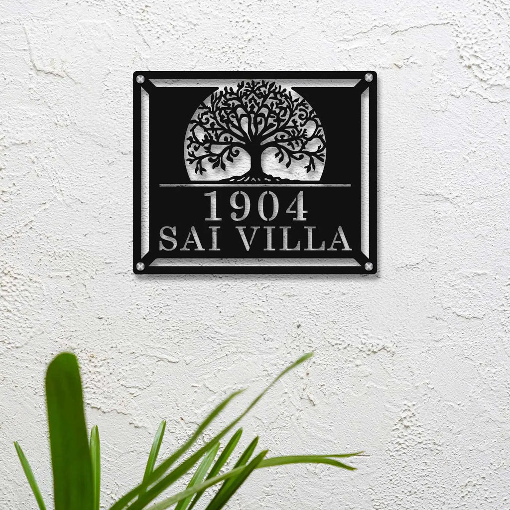 Personalized Tree of Life Metal Name Plate for Home – Laser Cut Steel - Harshita Craft