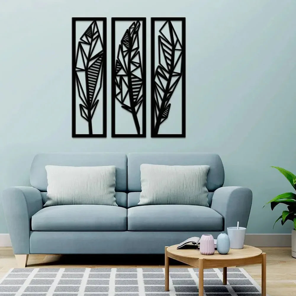 Three Tropical Leaf Frame Metal Wall Art